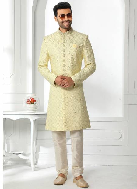 Yellow Colour Designer Wedding Wear Art Silk Sherwani Collection 1763